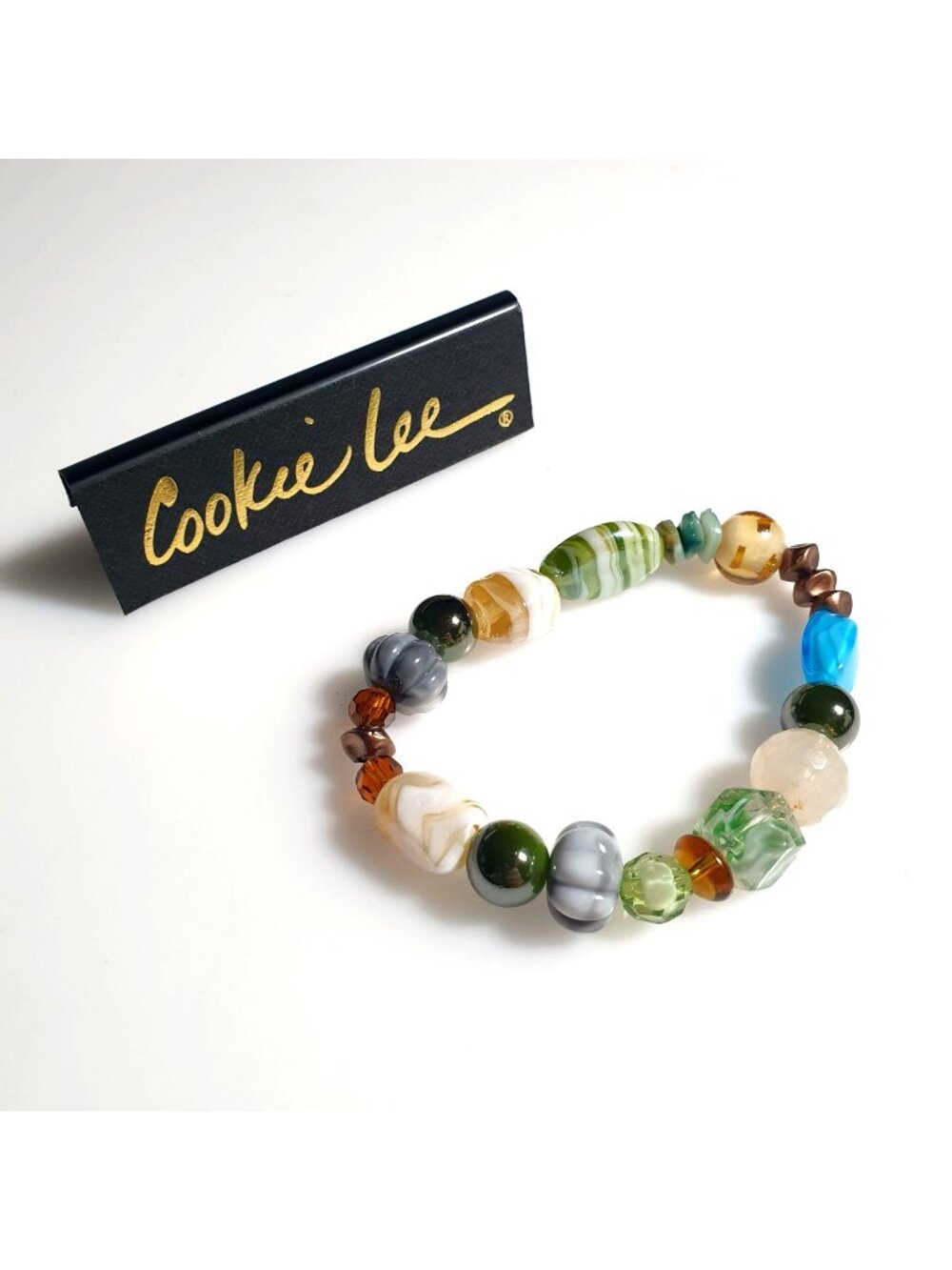 Cookie Lee Multicolor Beaded Stretch Bracelet Handmade Unique Artisan Glass Gift